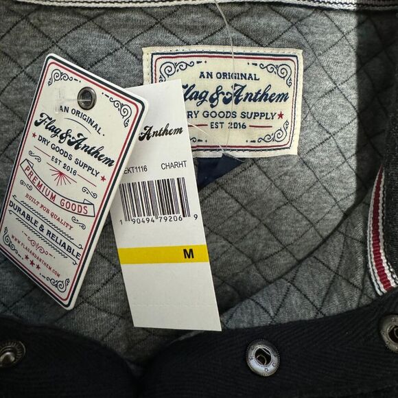 FLAG & ANTHEM Mens Quilted Snap Pullover Knit Dark Charcoal Gray NWT Medium - Picture 5 of 8